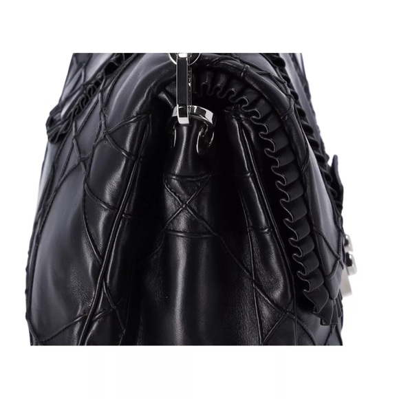 Christian Dior Black Lambskin Leather New Lock Ruffle Flap Shoulder Bag Ruffle - Picture 9 of 15